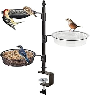 Urban Deco Bird Feeder for Deck, Balcony Railing, Bird Feeder with Three Trays, Bird Bath, Flower Stand, Bird Feeder with Stand, Removable and Adjustable