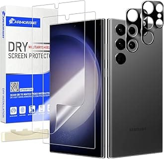 ArmorSuit MilitaryShield Screen Protector 2 Pack + Tempered Glass Camera Lens Protector 2 Pack for Samsung Galaxy S23 Ultra (6.8 inch, 2023) - Dry Installation