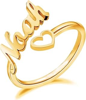 Personalized Name Ring for Women, Customized Promise Heart Birthstone Pearl Ring for Her Adjustable Couples Rings with Name Jewelry Gift