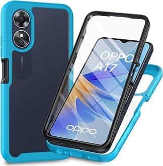 Oppo A17 Case with Built-in Screen Protector, 360 Full Body Protective Cover Heavy Duty Anti-Scratch Shockproof Slim Silicone Bumper Clear Phone Case for Oppo A17, Light Blue