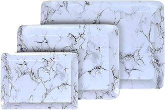 Marble Printed Black Melamine Serving Rectangular Tray For Kitchen, Dining, Serving And Desk Tray Set (Small, Medium, Large) -Pack Of 3