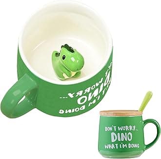 Cute Dinosaur Mug Ceramic Coffee Mug with 3D Cartoon Dino Inside,Funny Mugs with lid Spoon,White Elephant Gifts for Adults,Gag Gifts for Women Animal Gift Cute Stuff Cool Stuff
