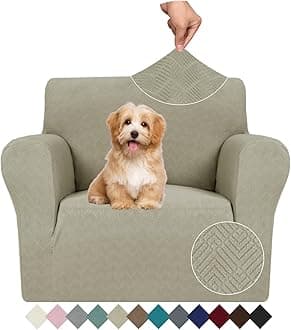 JIVINER Stretch Armchair Slipcovers, 1 Piece Chair Sofa Covers 1 Seater Couch Covers with Elastic Bottom for Kids, Pets (Khaki, Chair)