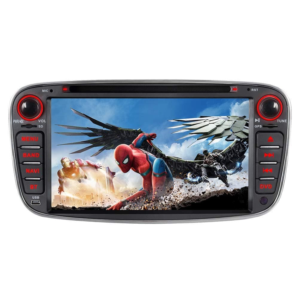 iAuch GPS Navigation 7" DVD GPS Sat Nav for Ford Focus Mondeo Galaxy C-Max S-Max Kuga Radio Player Bluetooth USB SD Mirror Link Steering Wheel Control with Free 16GB Map Card (Black)