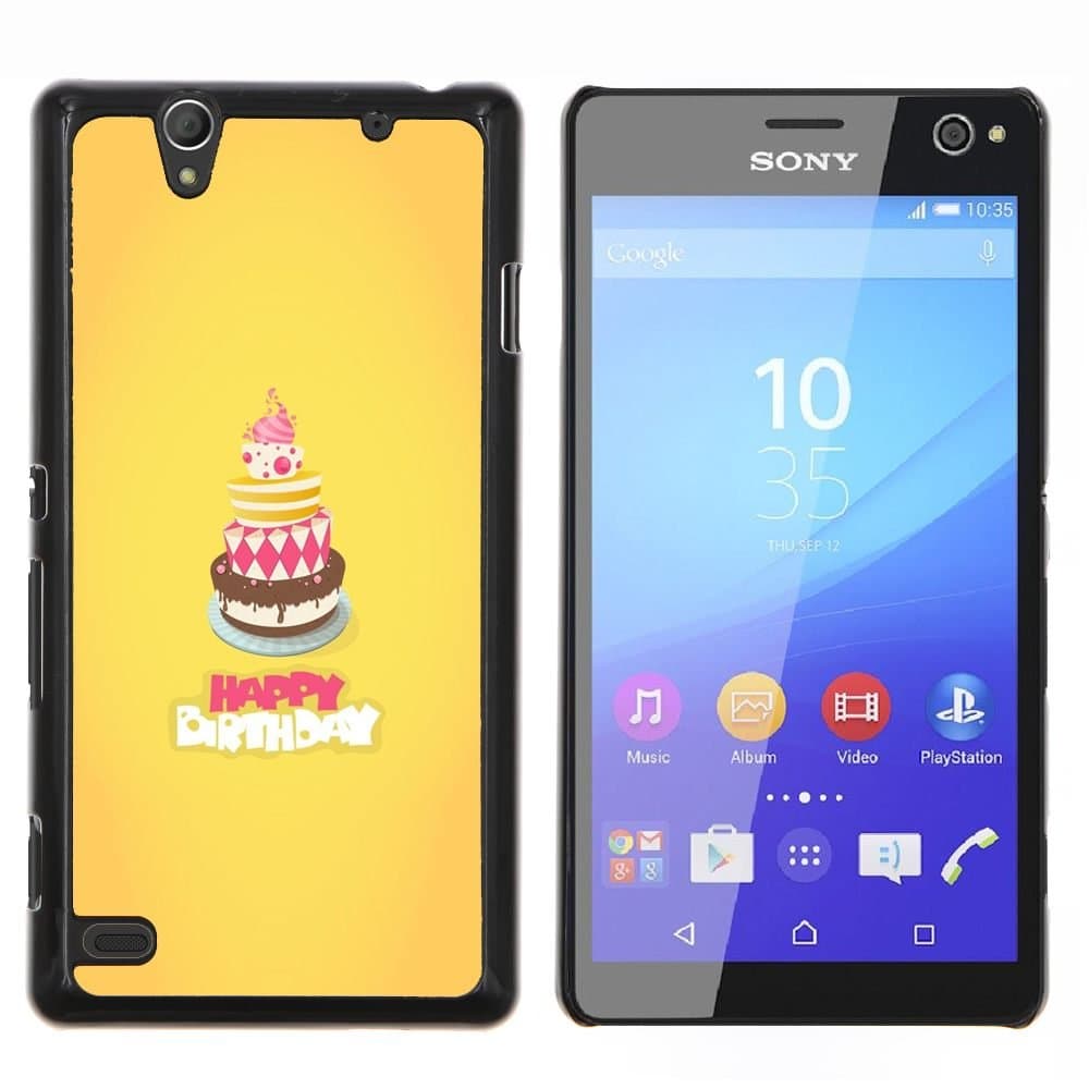 GIFT CHOICE / Slim Hard Protective Case SmartPhone Shell Cell Phone Cover for Sony Xperia C4 // Cake Happy Birthday Yellow Sweet //