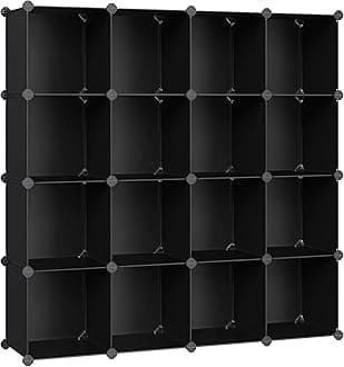 SONGMICS Cube Storage Organizer, Set of 16 Plastic Cubes, Closet Organizers and Storage, Room Organization, Bedroom Living Room, 12.2 x 48.4 x 48.4 Inches, Black ULPC44BK