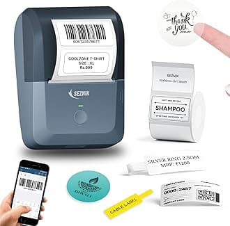 SEZNIK Tej Bluetooth Mini Thermal Label Printer for Business Office Home | Inkless Thermal | Mobile, Desktop Compatible | 58 mm (2 inches) | Lifetime Free App | 1 Year Warranty (Tej Label Printer)