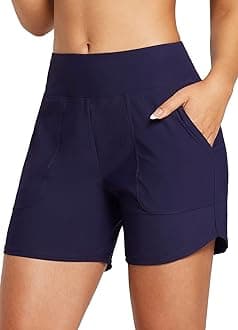 baleaf Women's Swimming Shorts, Tummy Control UPF50+ Swimming Trunks, Quick Drying Swimming Trunks, High Waist Board Shorts, Swimming Bottom with Pockets