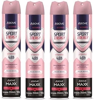 ABOVE Deodorant Women Spray, Sport Energy MAXX 48 Hours -Protects Against Sweat & Body Odor - Dry Anti Perspirant Women Spray, Instant Freshness - Alcohol Free - 5.29 oz (4 Pack)
