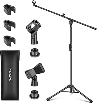 Dual-use Tripod Microphone Stand Boom Arm Floor Mic Stand Portable with Carrying Bag and 2 Mic Clips for Singing Performance Wedding Stage Meeting Live CY0311