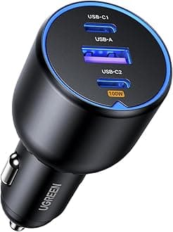 UGREEN Car Charger 130W USB C Fast Car Charge, 3-Port Cigarette Lighter USB Charger 12V Socket Compatible with iPhone 17/16/16 Plus/16 Pro/16 Pro Max/15/14/13/12,Surface Pro,Galaxy S25/S24