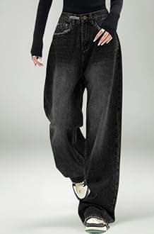 EMMIOL Denim Jeans for Women Wide Leg Jeans Low Waist Baggy Jeans for Women Loose Boyfriends Jeans Denim Pants Y2K 90S