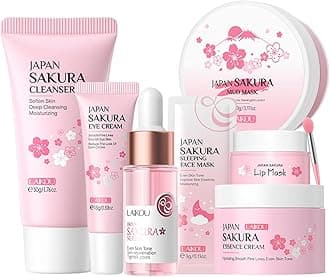 Japan Sakura Skincare Set 7PCS-Teenage Skin Care Set-Skin Care for Teens 10-12-Skincare for Girls 10-12-Teen Skin Care Kit with Cleanser,Face Cream,Mud Mask,Eye Cream (One Size, Starter Moiturizing)