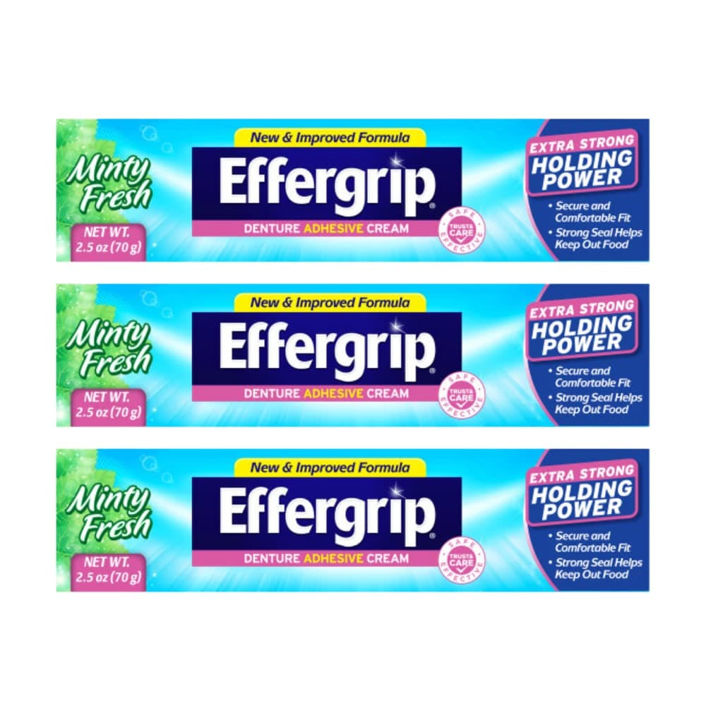 Effergrip Denture Adhesive Cream, Extra Strong Holding Power, 2.5 oz. (Pack of 3)