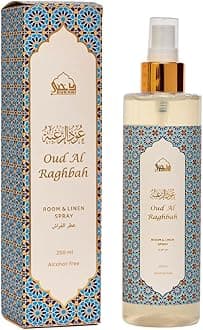 Oud Air Freshener Room & Linen Spray by Dukhni | 250ml Raghbah Mist for Bed Linen, Fabrics, Sofas, and Prayer Mats | Alcohol-Free, Strong Odor Eliminator, Perfect for Islamic Gifts
