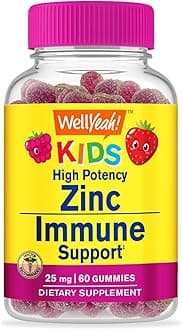 Well Yeah Zinc for Kids 25mg Gummies - Immune System and Antioxidant Support - Skin Health, Maximum strength Children Zinc Supplement Immune Booster Gummy - GMO-Free, Vegan, Gluten Free - 60 Gummies