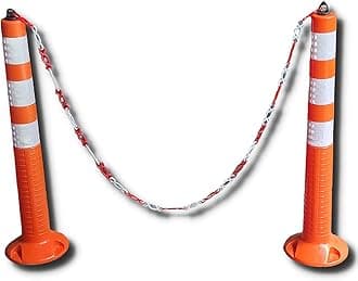 SAFETYZONE Spring Parking Post Orange With 3 White Reflective Tape and 2 Meters S hook Safety Chain Posts Flexible Road Cone Traffic Highly Flexible