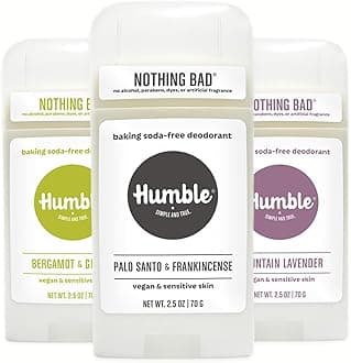 HUMBLE SIMPLE AND TRUE. BRANDS Vegan Deodorant Sensitive Skin Trio with Palo Santo & Frankincense, Mountain Lavender, Bergamot & Ginger, 2.5 Ounce (Pack of 3)