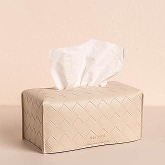 OLETHA Aesthetic Rectangle Tissue Box Cover, High Flat Box Tissues Holder Rectangular, Woven Textured, Light Taupe