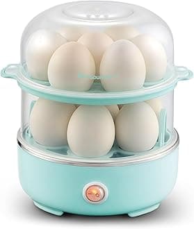 Elite Gourmet EGC1215M Easy Egg Cooker, Stainless-steel Heating Plate, Two-Tiered, 14-Egg Capacity, Soft, Medium, Hard-Boiled, Auto Shut-Off, Omelets, Poached Eggs, Measuring Cup, Piercing Pin, Mint