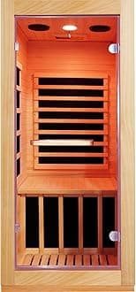 Far Infrared Sauna Home Sauna Room Indoor 1 Person Sauna Wood Saunas 900W 120V with Red Light Bluetooth Speakers 28.35"x32.28"x61.42"