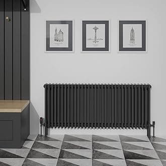 Warmehaus Traditional Cast Iron Style Black 4 Column Horizontal Radiator 600x1460mm Central Heating Space Saving Radiators