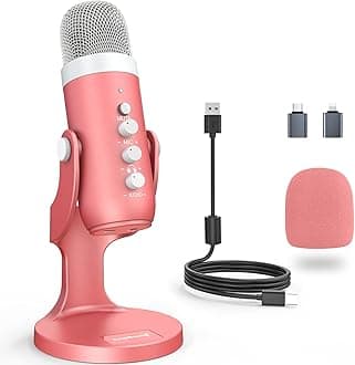 zealsound Gaming USB Microphone,Pink Microphone with Quick Mute for Phone Computer PC PS5,Studio Mic with Gain Control,Echo&Monitor Volume Adjust for Streaming Vocal Recording ASMR Podcast Video K66