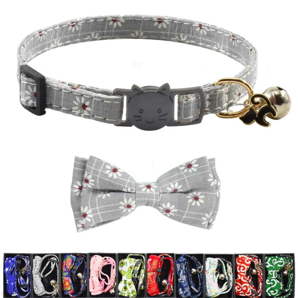 Bowtie Cat Collars Breakaway with Bell, Adjustable Cute Kitty Collars Safety Buckle Kitten Collar for Cat Puppy 7.5-11in