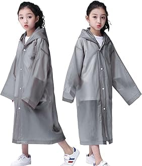 RUISHYYKids Rain Poncho 2 Pack, Reusable Raincoat Rain Jackets for 6-14 Girls Boys