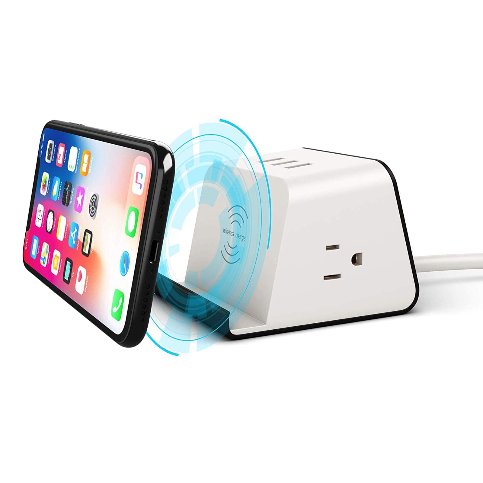 ETL Listed, Power Strip with 2.4 A USB Charging Station for Multiple Devices, Qi-Certified 5W Wireless Charger, 2 AC Outlets and 3 USB Hub Charger