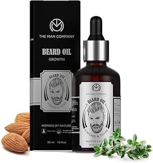 Beard Oil for Growing Beard Faster with Almond & Thyme, NATURAL, Best Beard Growth Oil for Man, Nourishes & Strengthens Uneven Patchy Beard - 30ML |