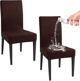 HOKIPO Water-Resistant Slipcovers for Dining Chair, Pack of 2, Brown (AR-4916-BR*2)