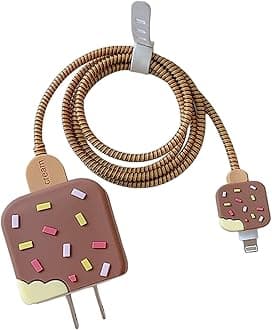 Soomio for Samsung Galaxy 25W USB Type-C Fast Charger Silicone Case Cover with Cartoon Character, 360 Degree Complete Protection (Ice Cream Choclate)