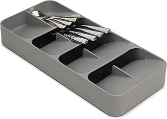 DrawerStore Compact Utensil Organizer For Kitchen Drawer Silverware, Flatware Tray, Grey