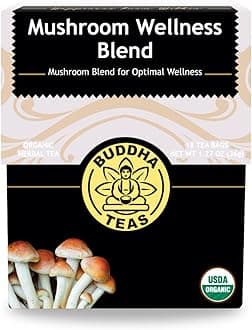 Organic Mushroom Wellness Blend - Herbal Tea - For Health & Wellbeing - With Antioxidants & Minerals - Clean Ingredients - Caffeine Free - OU Kosher & Non-GMO - 18 Tea Bags (Pack of 1).