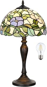 TL0005 Tiffany Table Lamp Bedside Stained Glass Lamp Spring Floral Design Reading Desk Light 12X21.5 Inches for Bedroom Living Room Home Office, lED Bulb Included