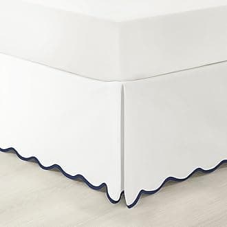 Lush Decor Coastal Chic Scallop Edge Linen Textured Bed Skirt Navy/White Single Queen - Soft Elegant Luxury Easy Fit Elastic Band Tailored Bedskirt