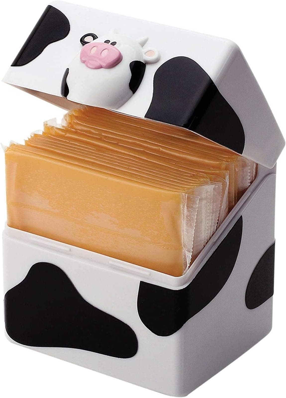 Moo Moo Sliced Cheese Storage Container, Flip Top Fridge Organizer Box, Compact Holder Keeps Slices Fresh and Easy to Find, Cute Cow Kitchen Gadget, BPA-Free