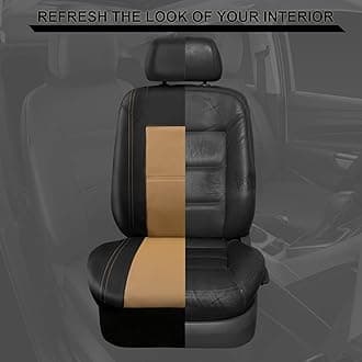 CAR PASS Skyline PU Leather CAR SEAT Covers - Universal FIT for Cars,SUV,Vehicles 5mm Composite Sponge Inside,Airbag Compatible (11PCS, Elegant Black with Beige)