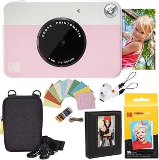 – KODAK Printomatic Instant Camera (Pink) Deluxe Bundle + Zink Paper (20 Sheets) Case - Photo Album