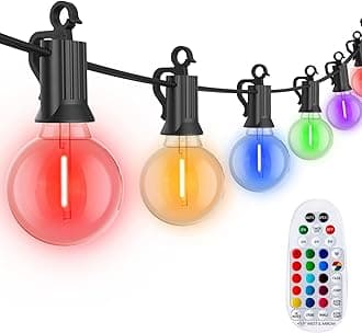 Brightown Outdoor String Lights 58 Feet G40 LED Patio Lights, 27 Plastic Multicolor Bulbs(2 Spare), Remote, Timer, Waterproof Connectable Hanging Light for Porch Balcony Party Decor, E12 Base, RGBW