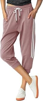 - Women's Capri Pants Cropped Joggers with Pockets Elastic Waist Drawstring Capri Sweatpants
