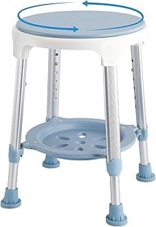 Shower Chair for Elderly Adults, Swivel Shower Stool 360°Rotating, 6-Level Height Adjustable Shower Seat, Disabled Shower & Bath Chair Non-Slip Feet Stool with Padded, Shower Bench Tool-Free