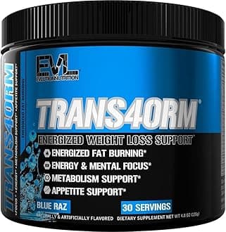 Thermogenic Fat Burning Support Powder Nutrition Trans4orm Fast Acting Energy Powder to Support Fast Metabolism Weight Loss and Mental Focus with CLA Carnitine and Alpha GPC - Blue Raz