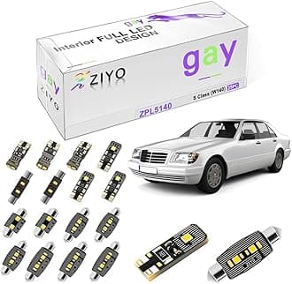 ZIYO ZPL5140 - LED Interior Light Kit Replacement for Mercedes Benz S Class W140 1991-1999, 6000K Xenon White Dome Light Bulbs Upgrage Error Free (W140 1991-1999 (25 Bulbs))
