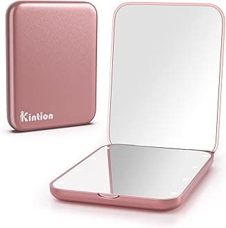 Kintion Pocket Mirror, 1X/3X Magnification LED Compact Travel Makeup Mirror with Light for Purse, 2-Sided, Portable, Folding, Handheld, Small Lighted Mirror for Gift, Rose Gold