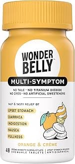 Wonderbelly Multi-Symptom Medicine, Anti-Diarrhea & Upset Stomach Relief with Bismuth Subsalicylate, Orange & Crème, 48 Chewable Tablets