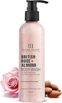 Botanic Hearth British Rose & Almond Body Wash with Shea Butter | Moisturizing Body Wash Shower Gel for Softer, Smoother Skin | Sulfate & Paraben Free | for Women & Men | 245ml
