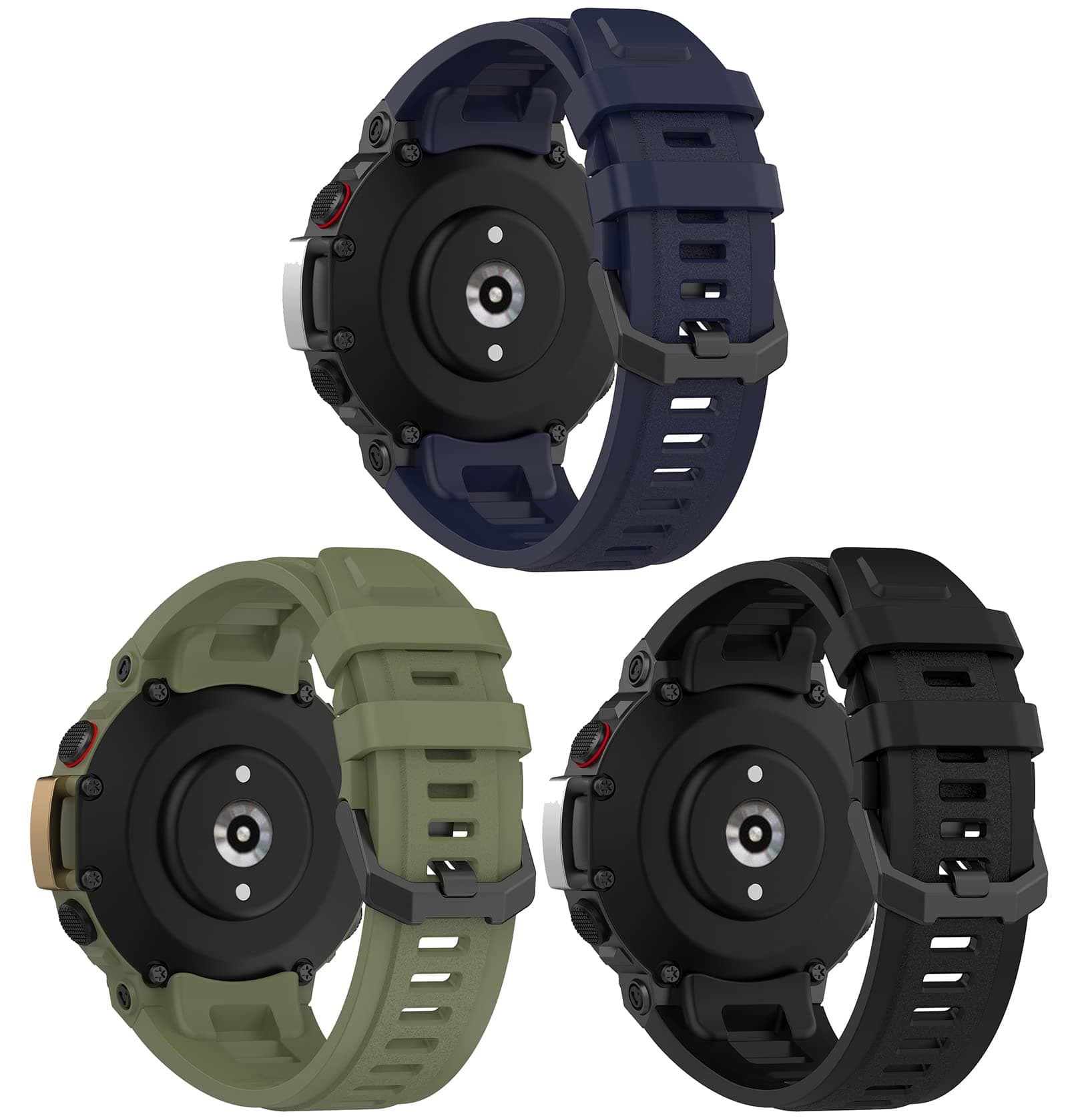 TenCloud 3Pack Soft Silicone Sport Band Compatible with Amazfit T-Rex 2 Smart Watch for Men