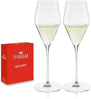 Definition Champagne Flutes, European-Made Lead-Free Crystal, Dishwasher Safe Wine Glasses, Set of 2, 9 Ounces